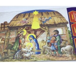 Vintage 3D Nativity Advent Calendar 24 Windows New Old Stock Christmas Decor